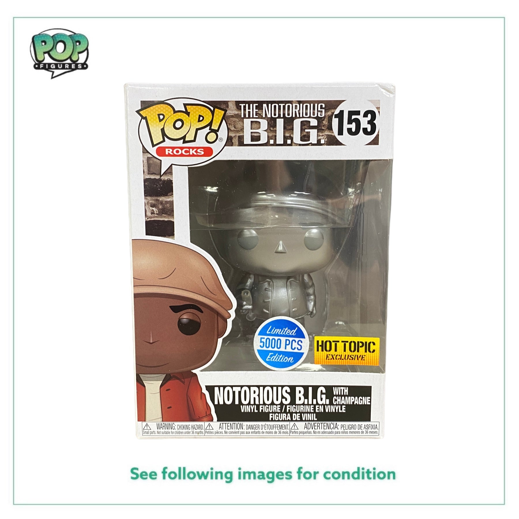 Notorious B.I.G w/Champagne #153 (Platinum Metallic) Funko Pop! - Rocks - Hot Topic Exclusive