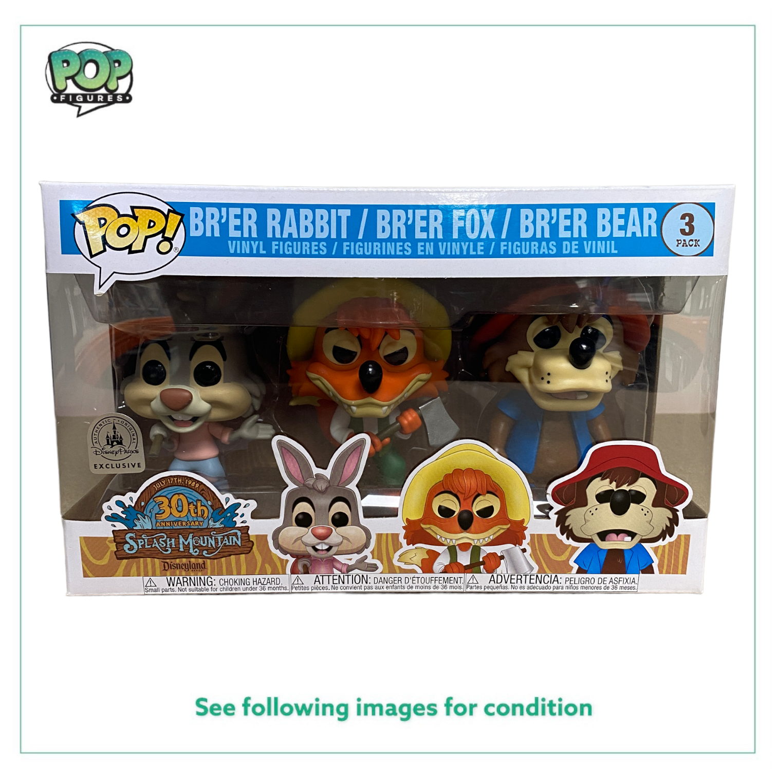 Br'er Rabbit / Br'er Fox / Br'er Bear 3 Pack Funko Pop! - Splash Mountain -