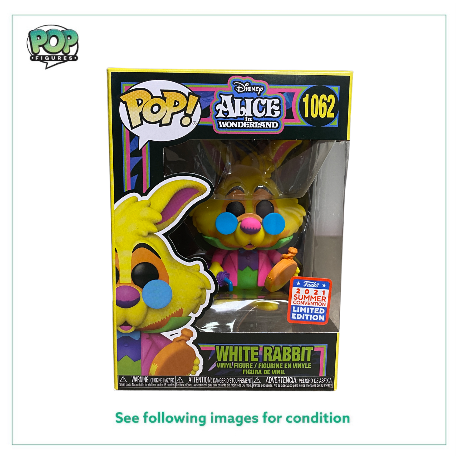 White Rabbit #1062 (Black Light) Funko Pop! - Alice in Wonderland - Virtual Funkon 2021 Shared Exclusive -