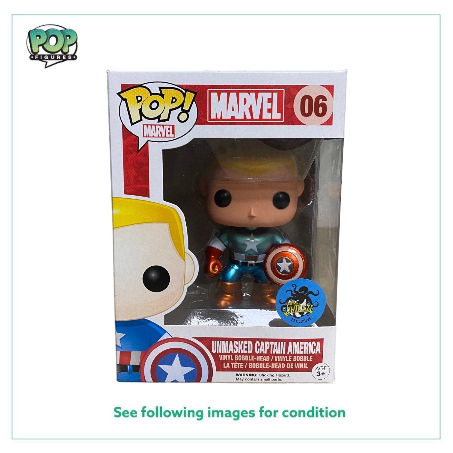 Unmasked Captain America #06 (Metallic) Funko Pop! - Marvel - LA Comic Con Exclusive -