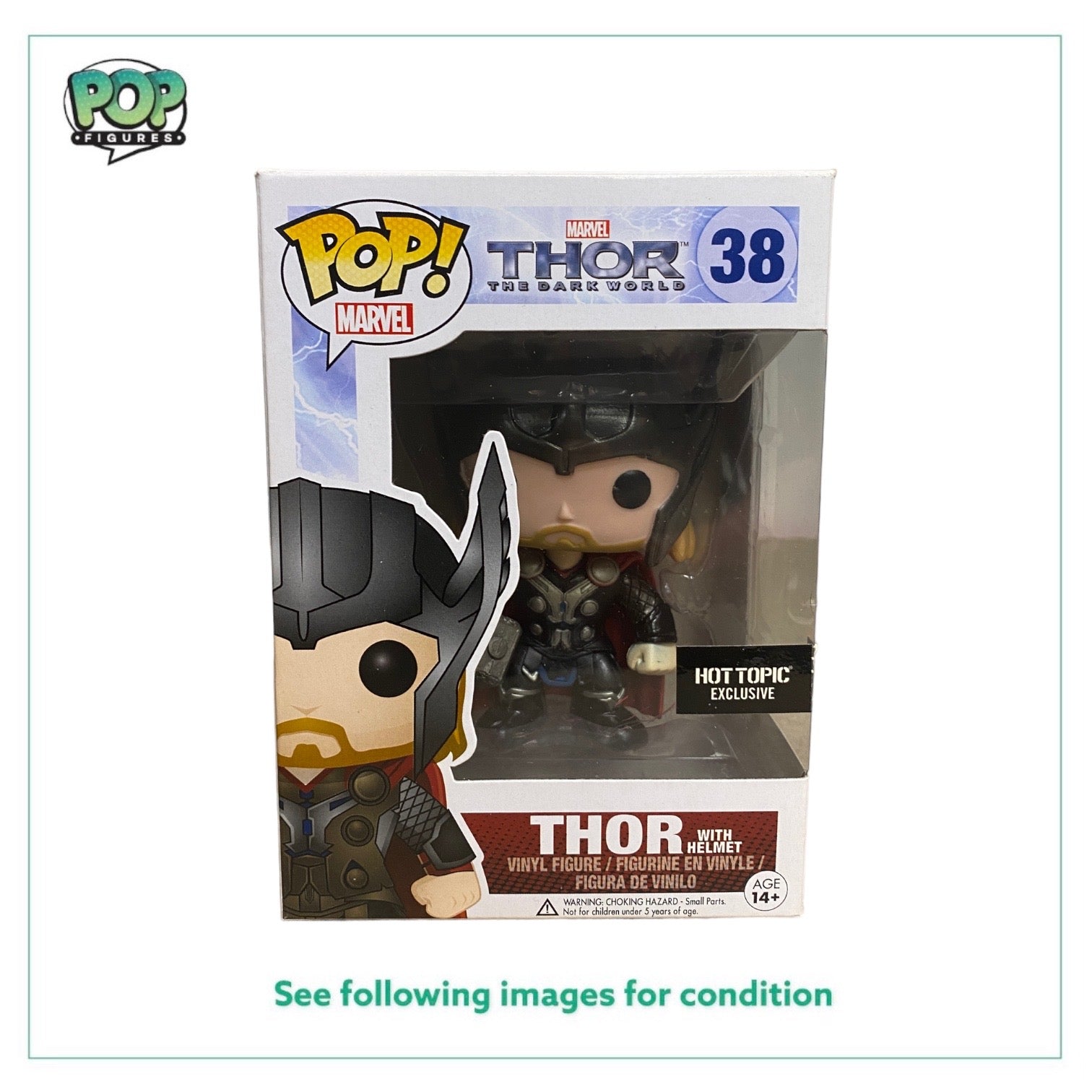 Thor with Helmet #38 Funko Pop! - Thor the Dark World - 2013 Pop! - Hot Topic Exclusive -