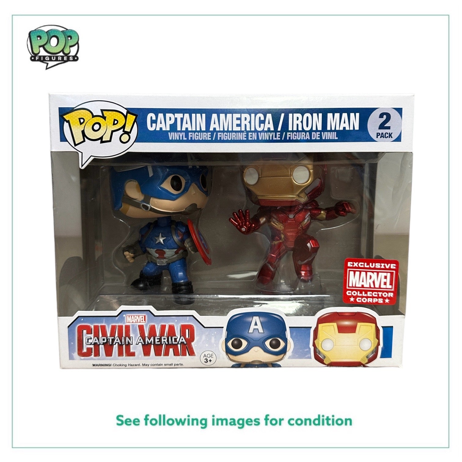 Captain America / Iron Man (Action Pose) 2 Pack Funko Pop! - Captain America Civil War - Marvel Collector Corps Exclusive -