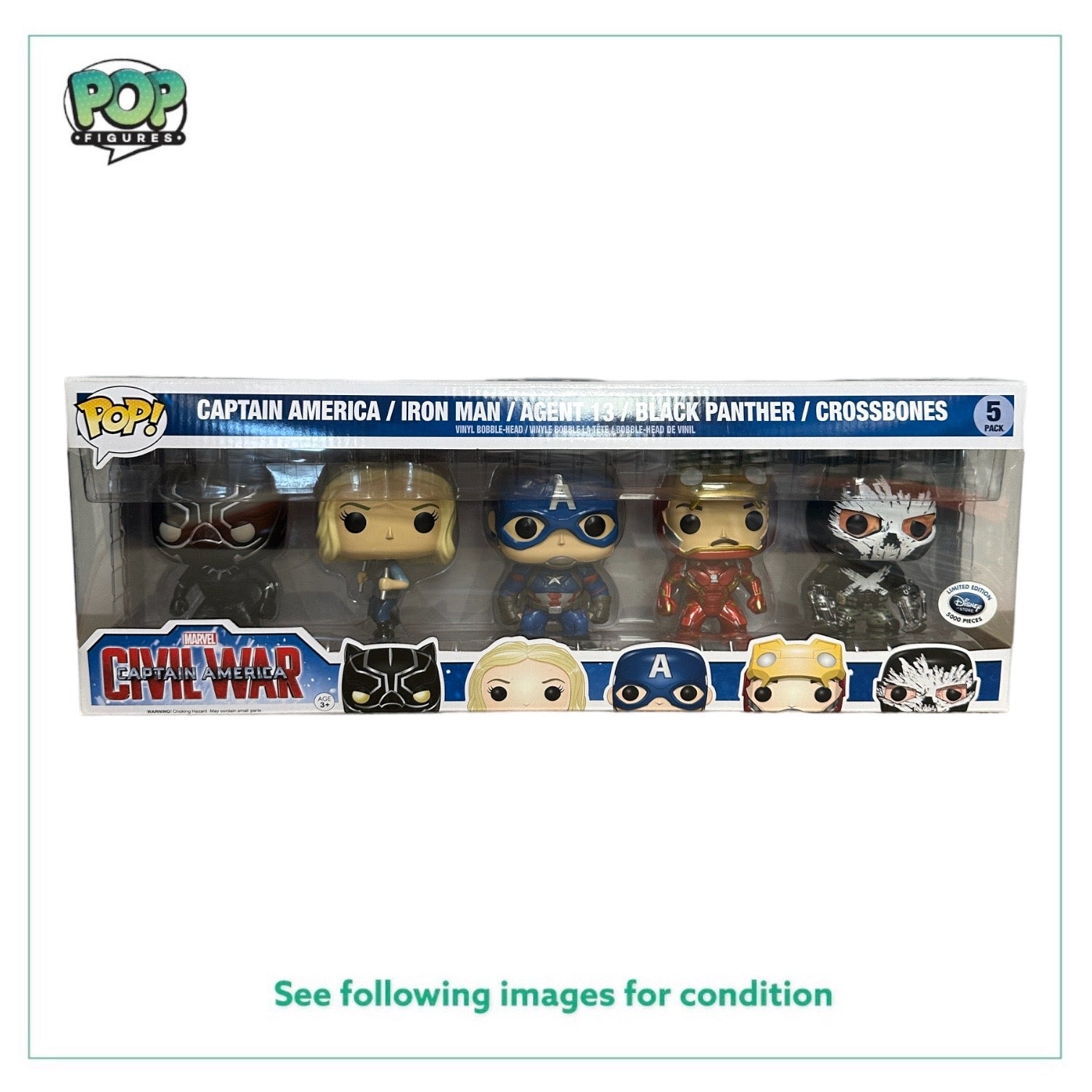 Captain America / Iron Man / Agent 13 / Black Panther / Crossbones 5 Pack Funko Pop! - Captain America Civil War - Disney Store Exclusive