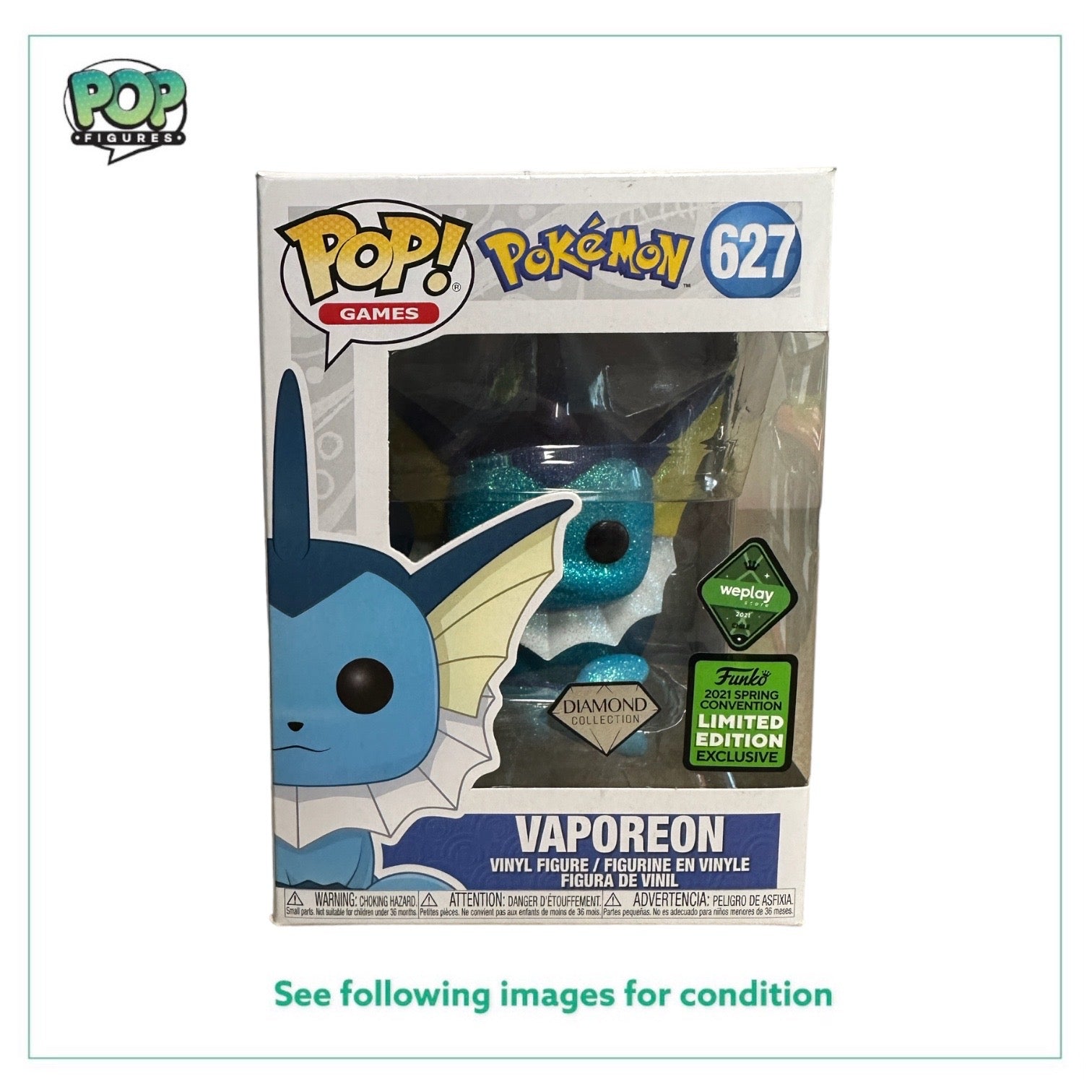 Vaporeon #627 (Diamond Collection) Funko Pop! - Pokemon - ECCC 2021 Shared Weplay Exclusive -