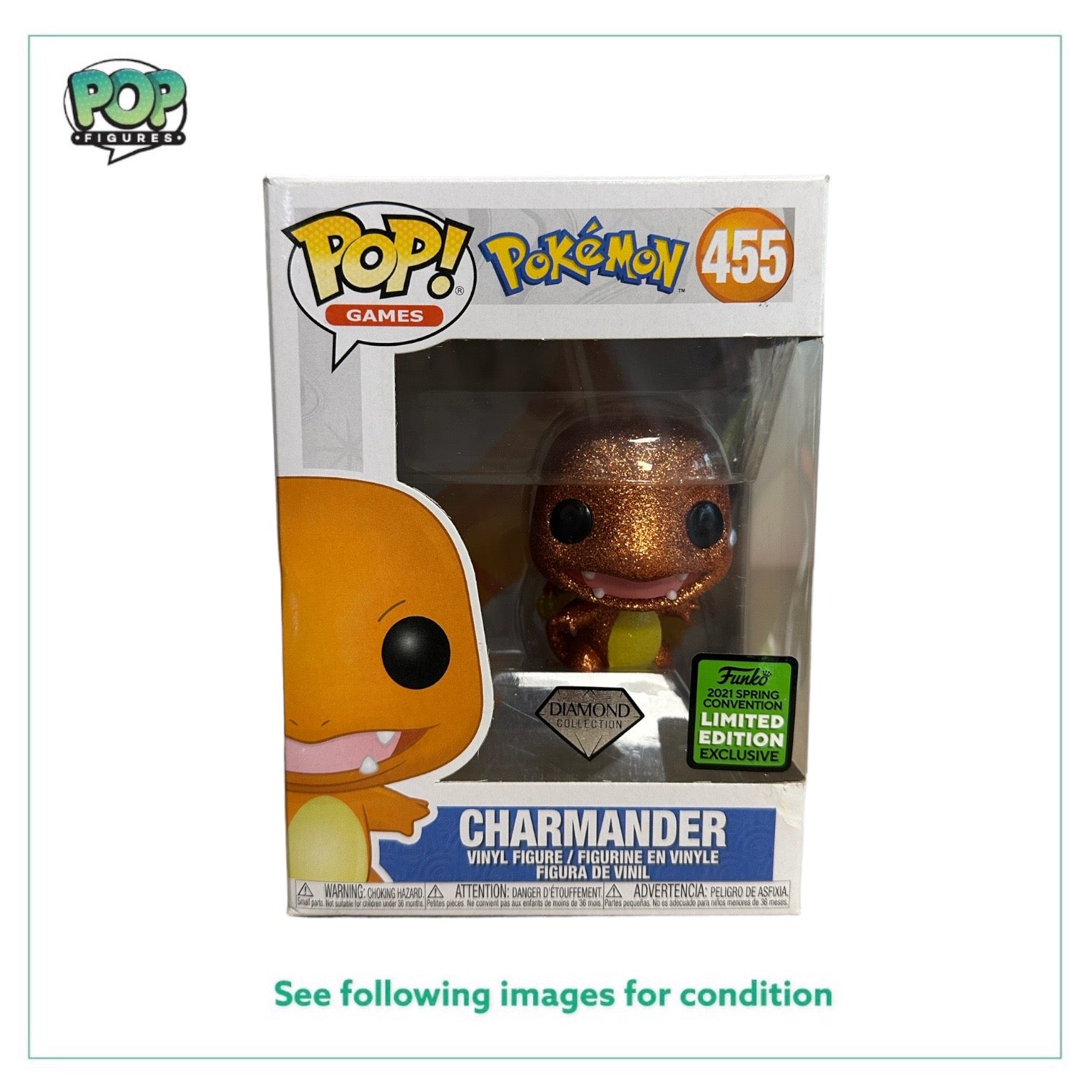 Charmander #455 (Diamond Collection) Funko Pop! - Pokemon - ECCC 2021 Shared Exclusive -