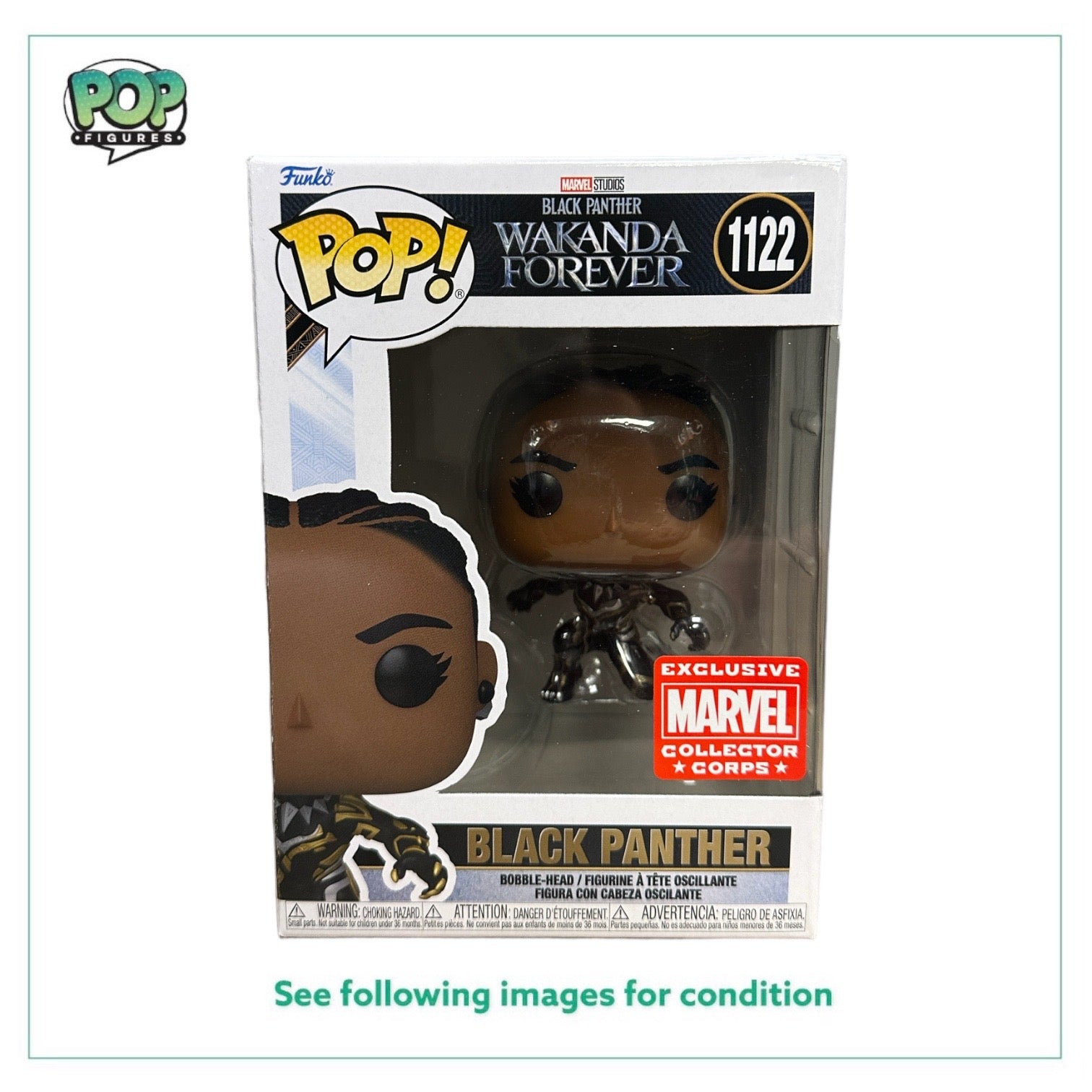 Black Panther #1122 (Unmasked) Funko Pop! - Black Panther - Marvel Collector Corps Exclusive -