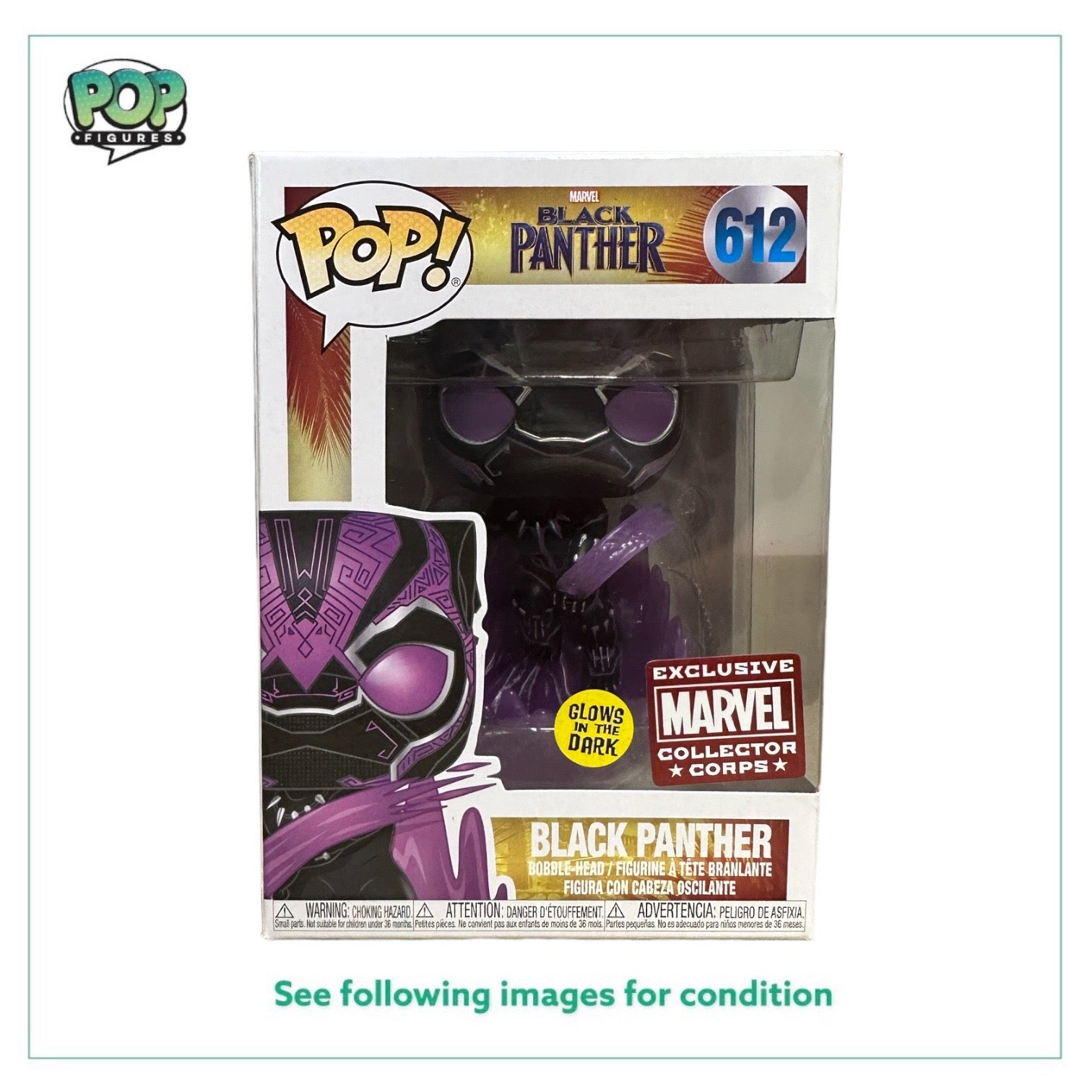 Black Panther #612 (Leaping / Glows in the Dark) Funko Pop! - Black Panther - Marvel Collector Corps Exclusive -