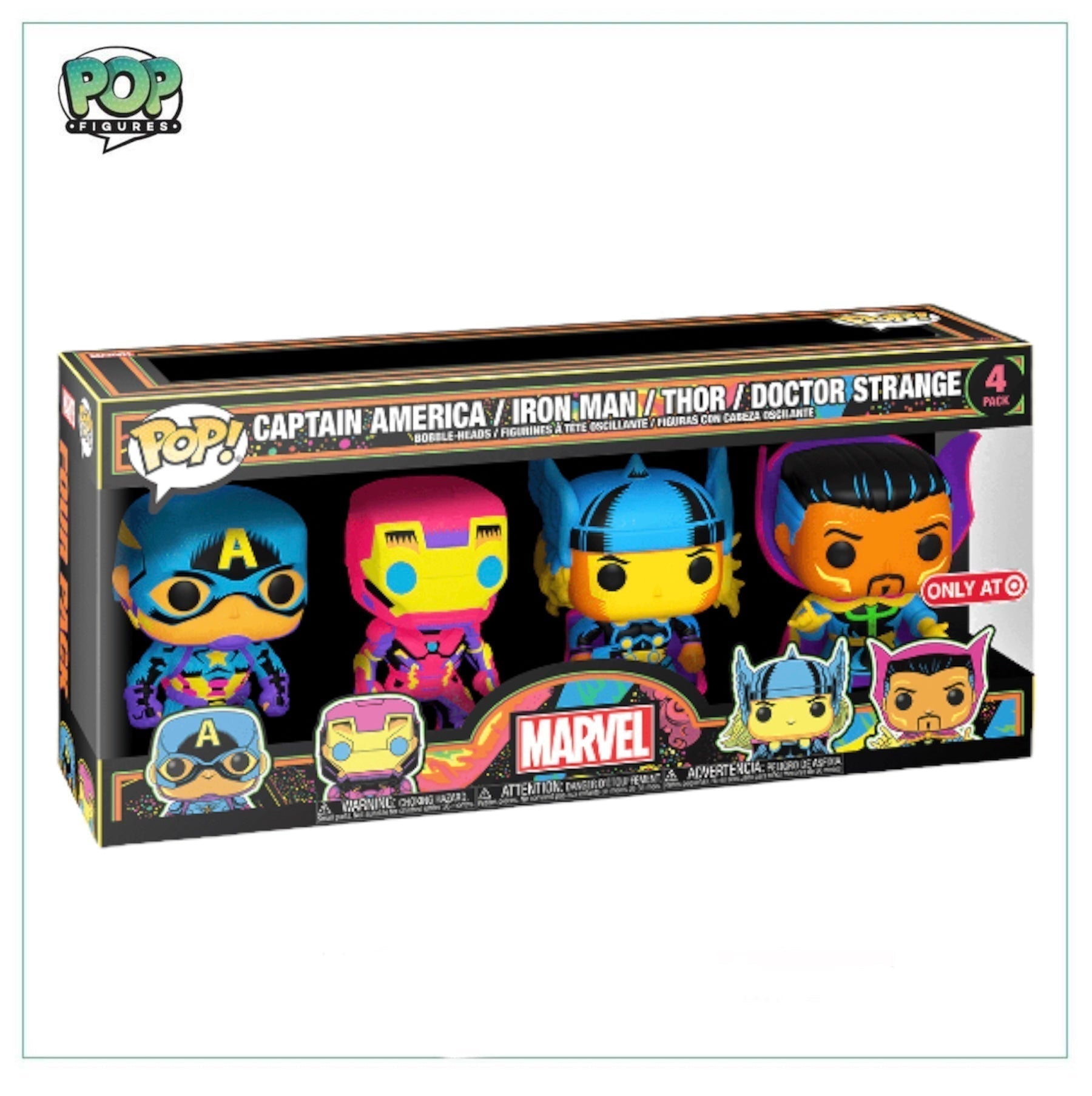 Captain America / Iron Man / Thor / Doctor Strange Deluxe Funko 4 Pack! Marvel - Blacklight - Target Exclusive